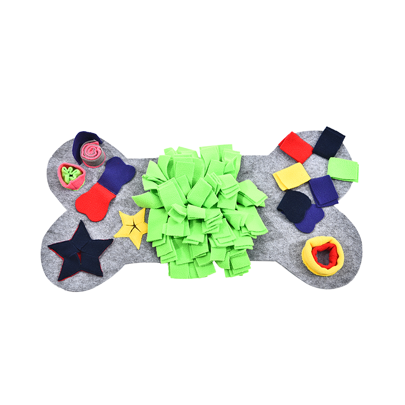 Custom Interaction Play Toy Polyester Bone Shape Colorful Pet Dog Cat Slow Feeder Training Mat Training Toy