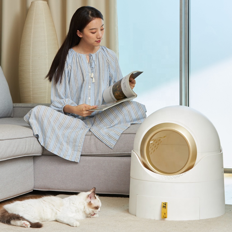 Petnessgo Round Enclosed Semi Automatic Self Cleaning Cat Litter Box Toilet For Cat