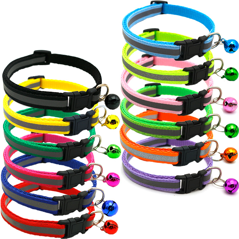 Manufacturer Wholesale Multi-colors Adjustable Nylon Reflective Collar With Bell For Cat Dog Use