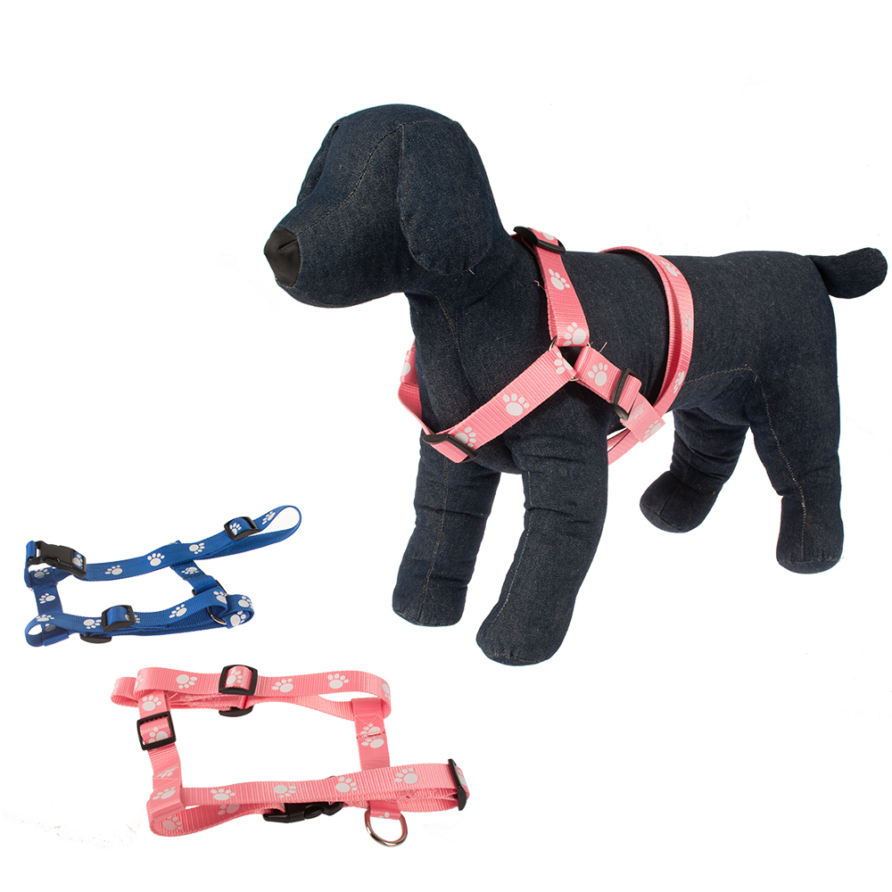 Manufacturer Wholesale Pink Blue Paw Print Nylon Pet Accessory Harness For Dog