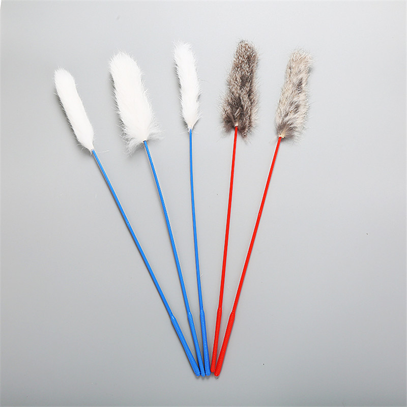 Wholesale Pet Products Rabbit Fur Cat Teaser Stick Toy