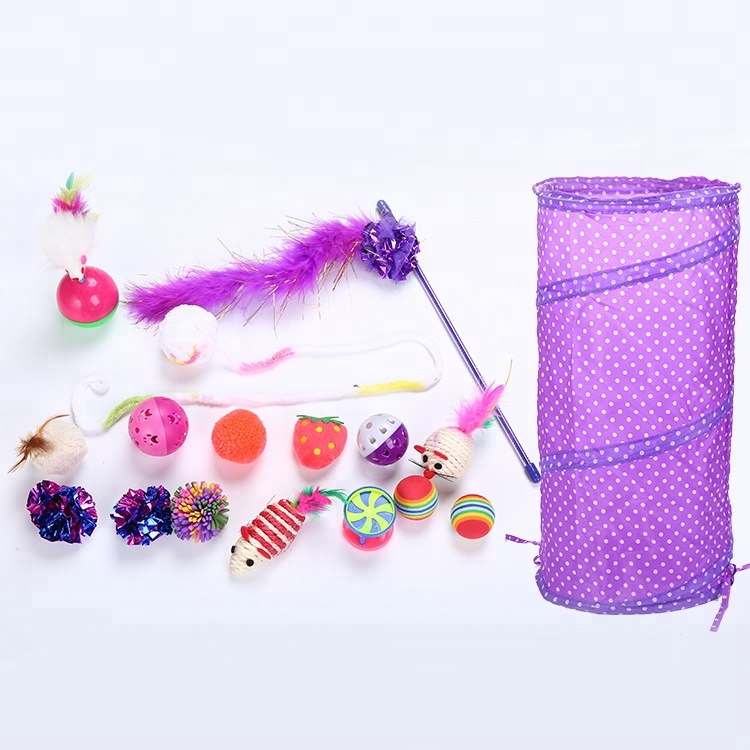 Purple Cat Tunnel Interactive Cat Toys Mouse Sisal17pcs Set Toys Pack