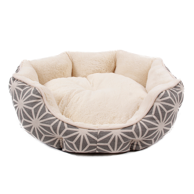 Comfortable Warm Pet Plaidbeds Furnishing Fabric Soft Plush Bolster Beds Dog Puppy